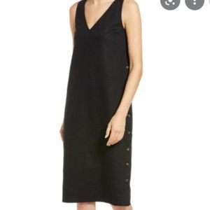 Linen-Cotton Side-Button Midi Dress